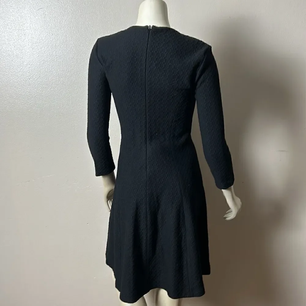 Theory Black Fit & Flare Dress 3/4 Sleeve Scoop Neck Knit Mini Size 2